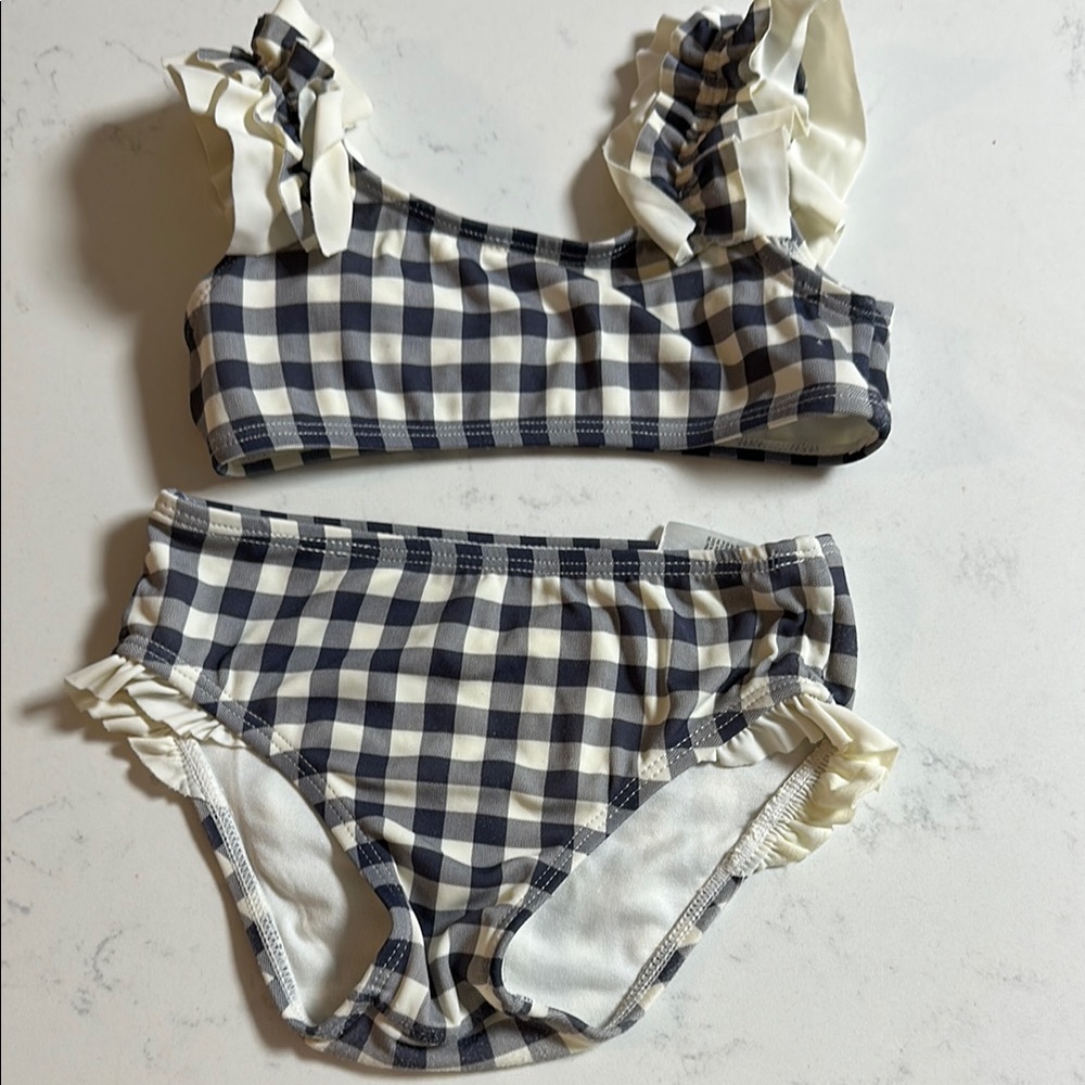 Janie and Jack Navy and White Checkered Kids Swim Bikini
